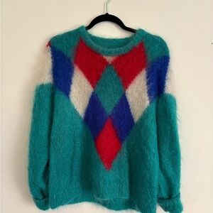 Vintage Wool/mohair Colorful Geometric Pattern Women Sweater handmade